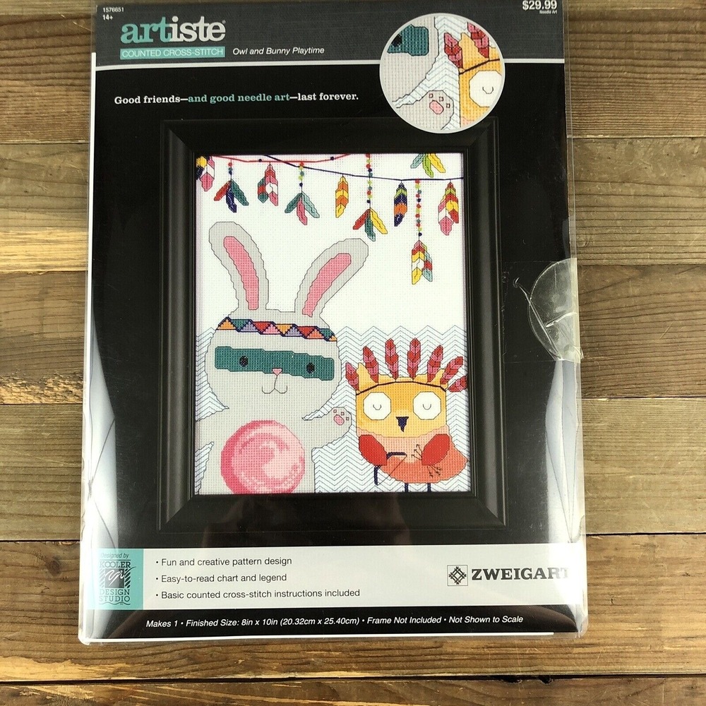 Zweigart Owl Bunny Playtime Cross‎ Stitch Craft Sewing Kit Set Artiste #1576651